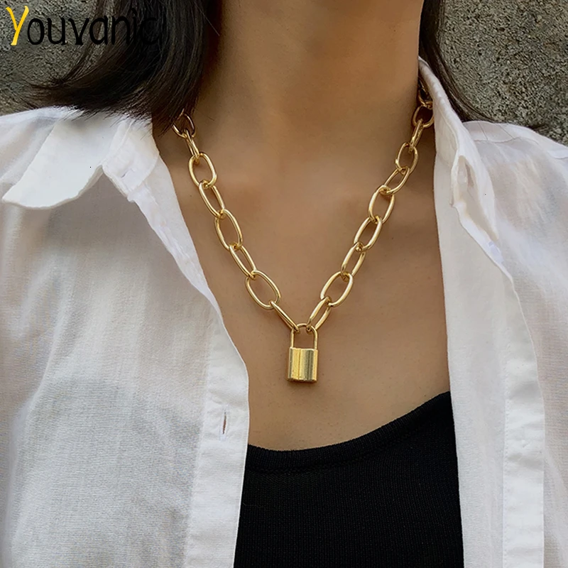 SWAOOS Pendant Necklace Women Men Clavicle Chains Link Gold Color Round Charm Sweater Jewelry Accessories