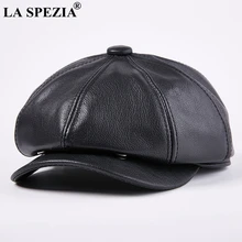 LA SPEZIA Octagonal Cap Real Leather Men Black Vintage Newsboy Caps Male Spring Casual Gatsby Hat Classic Painter Flat Hats