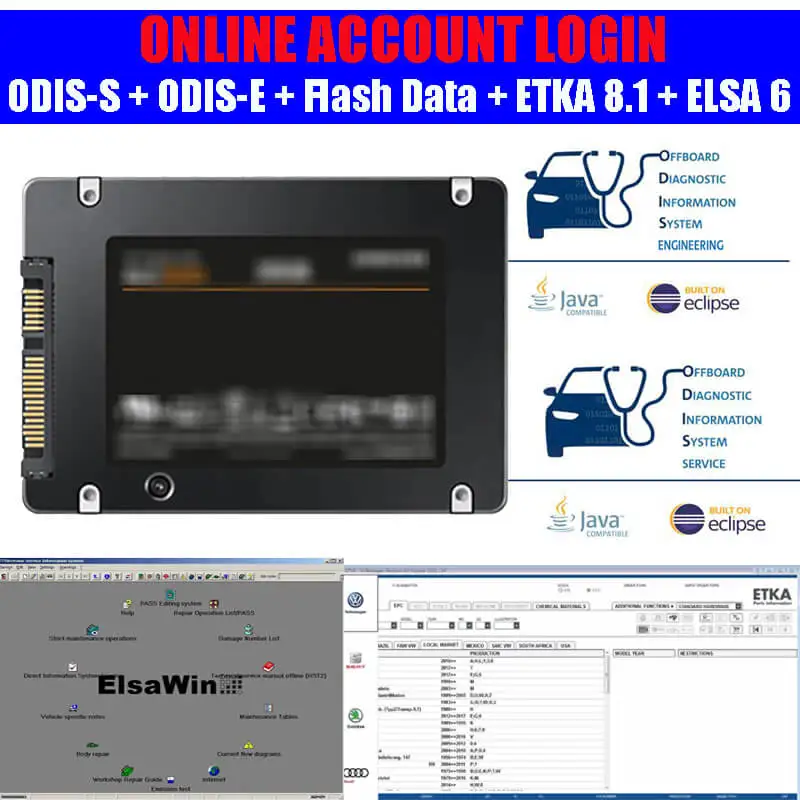 

480GB SSD VAG ODIS Online Account Login Diagnostic Software ODIS-S Service V5.26 ODIS-E V11 Engineering Flash Data ETKA8 ELSA6