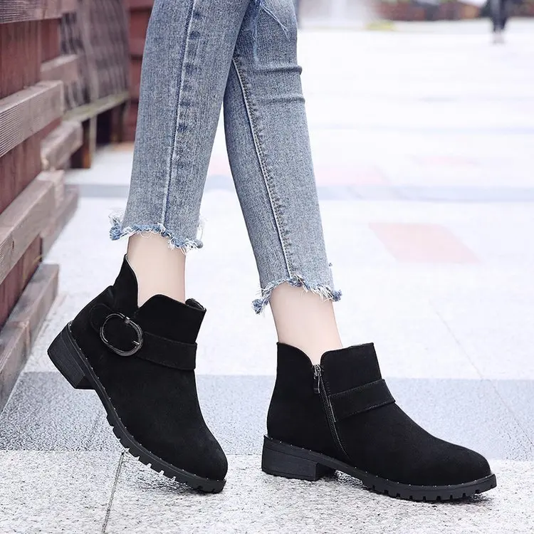 

Type Classic, Good Quality, Already Sell Crazy! Pu round Pu Waterproof Platform Semi-high Heeled Short Leather Belt