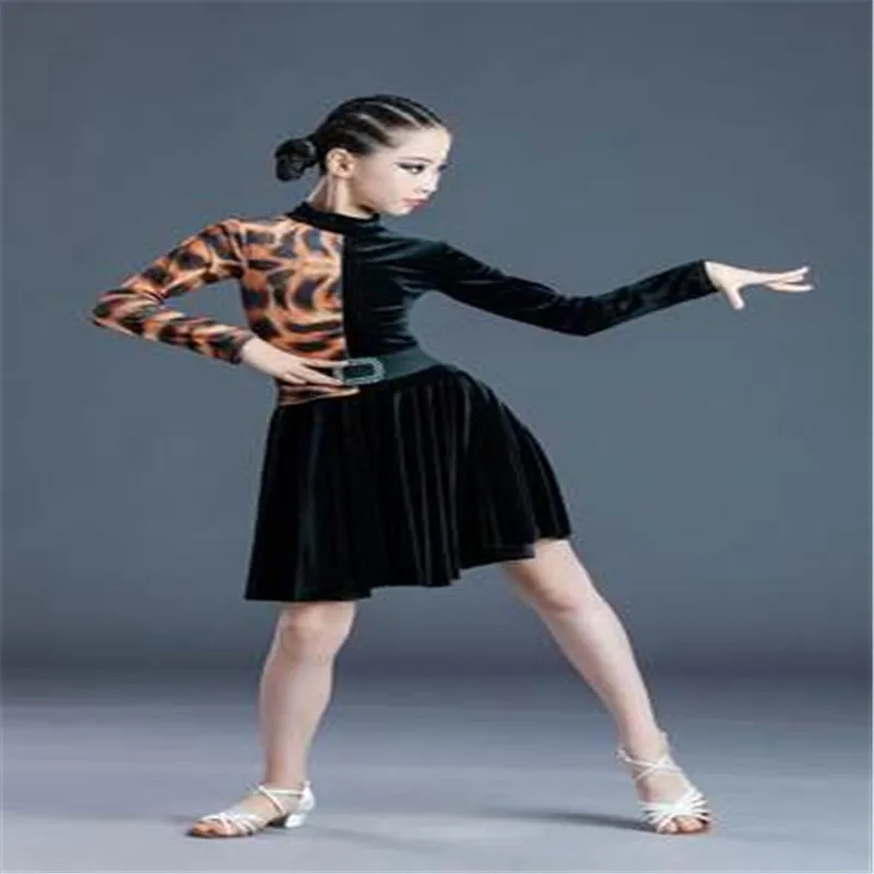 

Girls Latin Ballroom Dance Competition Costumes Children Black Salsa Tango Modern Latin Practice Dancewear Cha Cha Dancing Dress