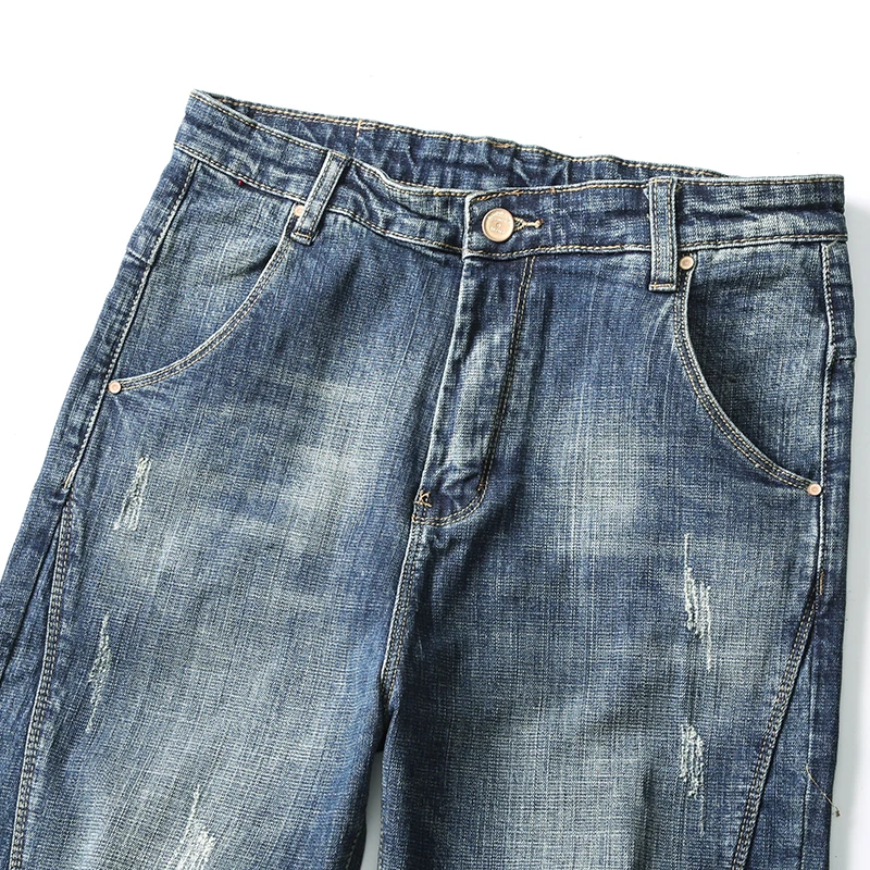 Men Jeans Harem Pants Stretch Retro Blue Loose Fit Patchwork Streetwear Trousers Casual Denim Pants Hip Hop Vintage