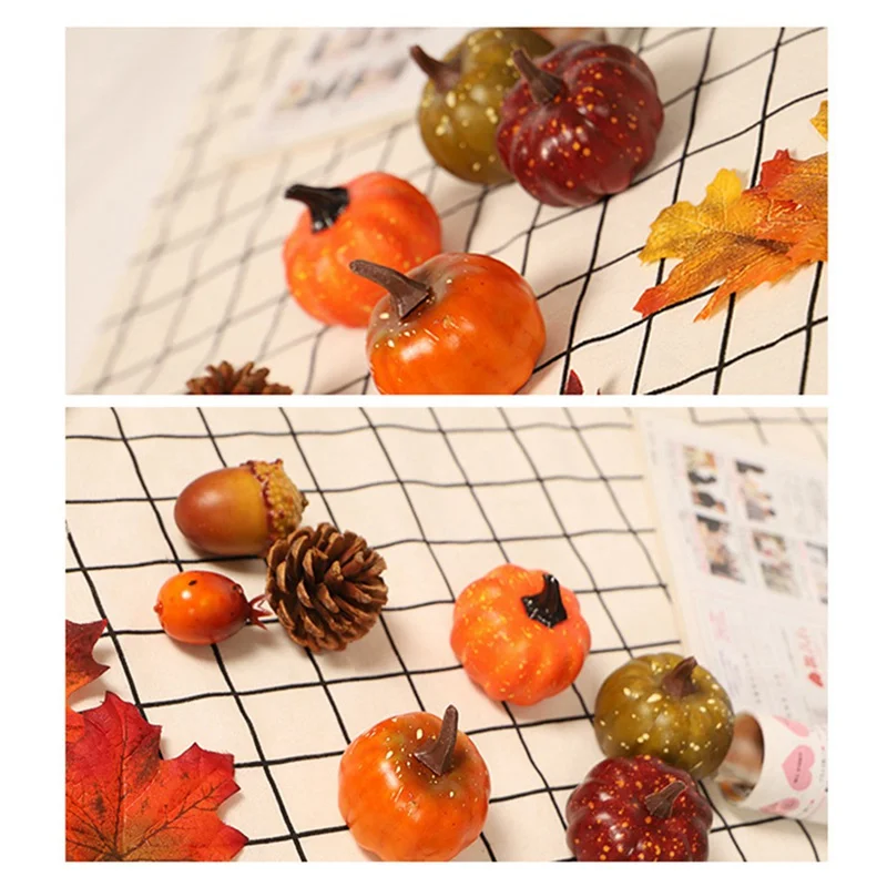 

Artificial Pumpkins Mini Fake Pumpkins with Artificial Maple Leaves for Halloween Thanksgiving Ornaments Party Decoration