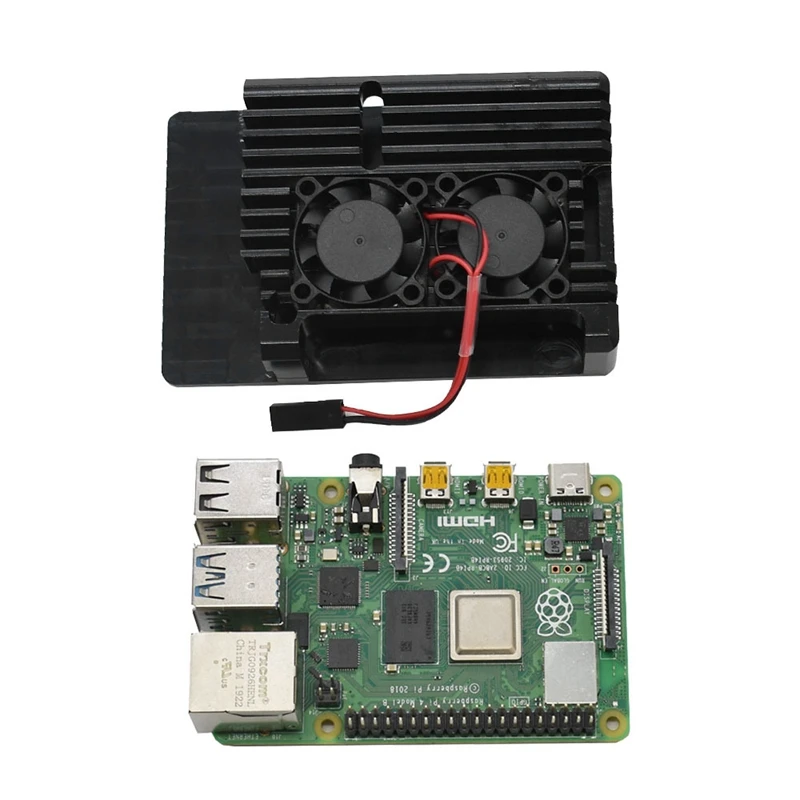 Для Raspberry Pi 4B 4G ram DIY Kit Поддержка 2,4/5,0 GHz Wi-Fi Bluetooth 5,0 с защитным корпусом из алюминиевого сплава с ЧПУ охлаждающий вентилятор - Цвет: Black