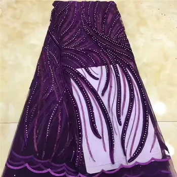 

NEW High Quality 2019 Tulle sequins Beaded French Nigerian Lace Fabrics Pearls Embroidered Guipure African 3d Lace Fabric purple