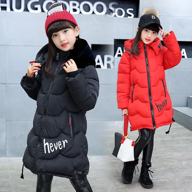 

Girls Long Cotton-padded Jacket Coat 2018 Winter New Products Children Deconstructable Hat Thick Cotton-padded Clothes