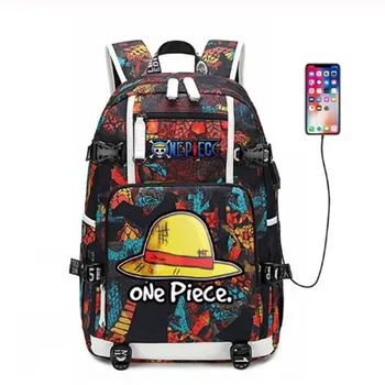 

Cartoon One Piece Luffy Backpack USB Port Rucksack Bag Snake Pattern Teenager Student BookBags travel Shoulder Laptop Bag