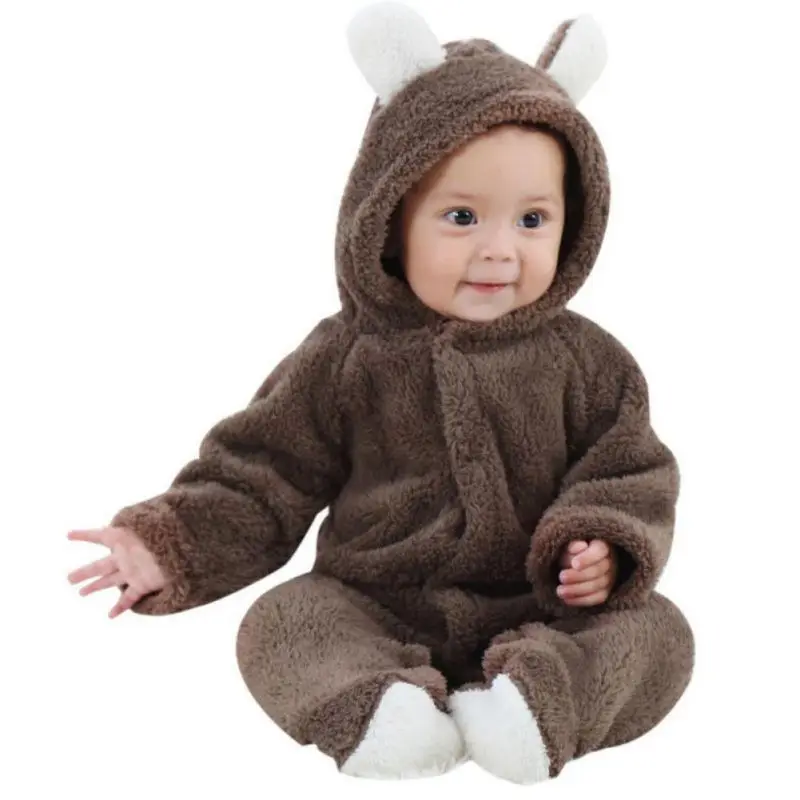 Детский комбинезон для малышей 0-18 месяцев, мягкий теплый детский костюм для новорожденных, Милая зимняя теплая одежда для новорожденных