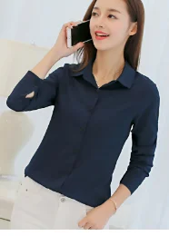 navy blue Блузка женская с длинным рукавом Повседневная шифоновая рубашка hilfigger с тонким корпусом и нижней модной рубашкой - Цвет: navy blue
