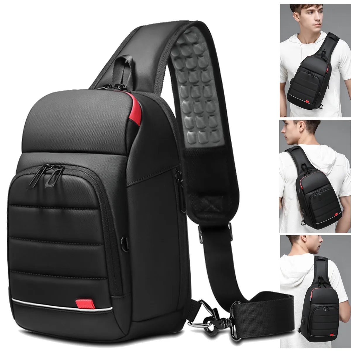 

Multifunction Crossbody Bags Men USB Charging Chest Pack Short Trip Messengers Chest Bag Water Repellent Shoulder Bag Black