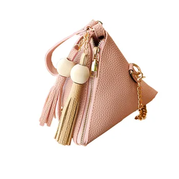 

Women Leather Handbag Mini Triangle Women Clutch Purse HandBag Lady Tassel Clutches Casual Phone Package Portefeuille Femme #L10