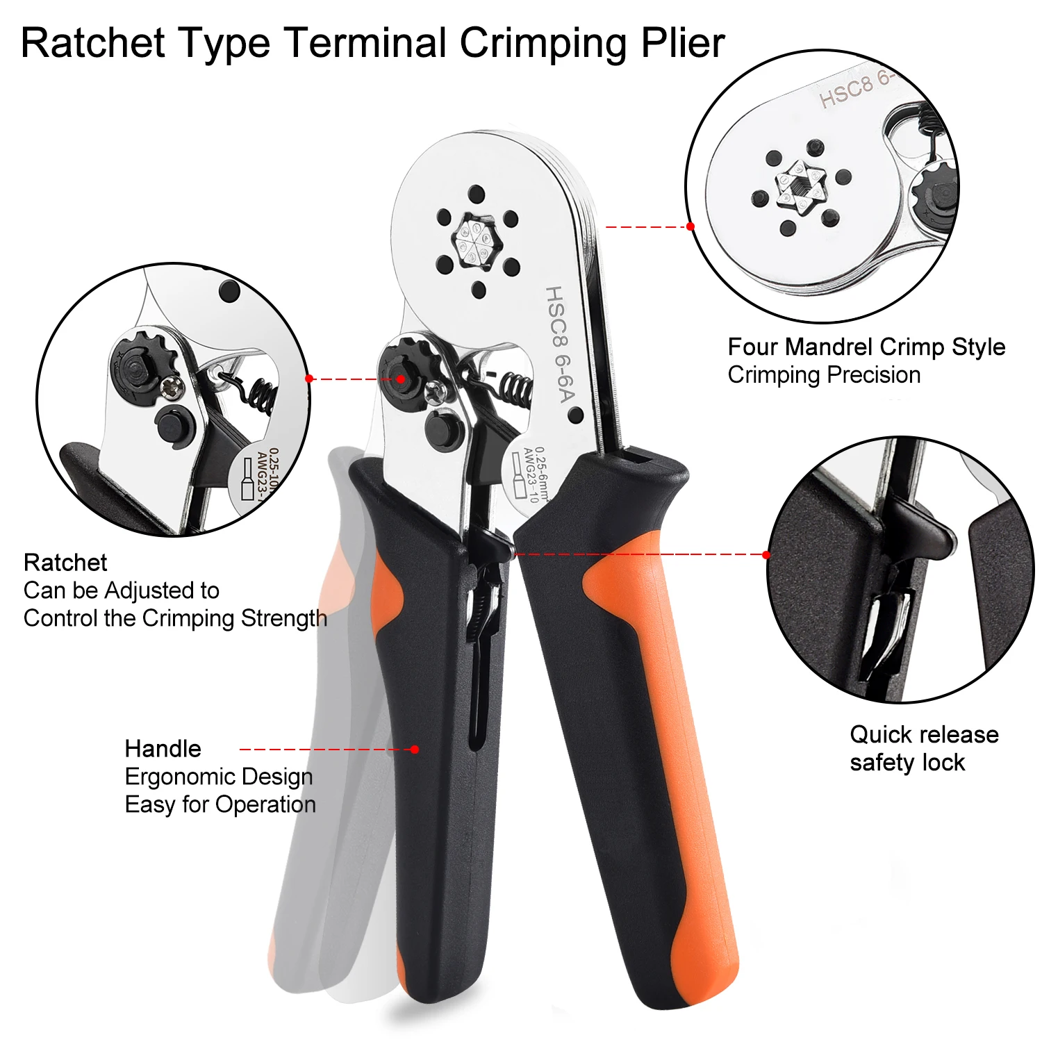 HSC8 6-4/6-6 Crimping Pliers Kit Stripping Multifunctional Pliers Terminator/box Tube Terminal Electrician Tools Set