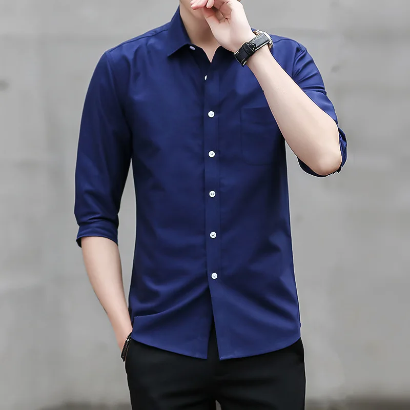 

MRMT 2024 Brand Summer Men's Shirt Oxford Textile Seven-Sleeve Shirt for Male Slim Mid-Sleeve Top Shirt