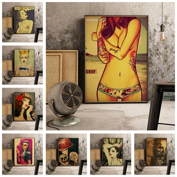 

Retro sexy girl car decorated for home bar cafe Painting quality Home Decor living Art Decor wall art posters canvas painting
