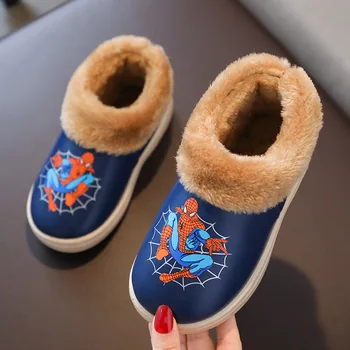 

Children Home Indoor Winter Slipper Kids Leather Cotton Spider Man Shoes Baby Boys Girls Fur Plush Warm Cartoon Bedroom Slippers