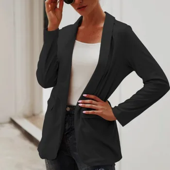 

Solid Fake Pocket Blazer Woman Jackets Notched Women Mujer Mandarin Collar Black Fall 2019 Plaid Blazer