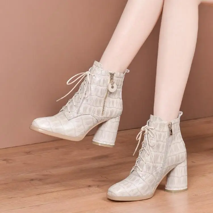 

Martin boots female thick with high leather boots with short boots with side zipper single checked suede boots