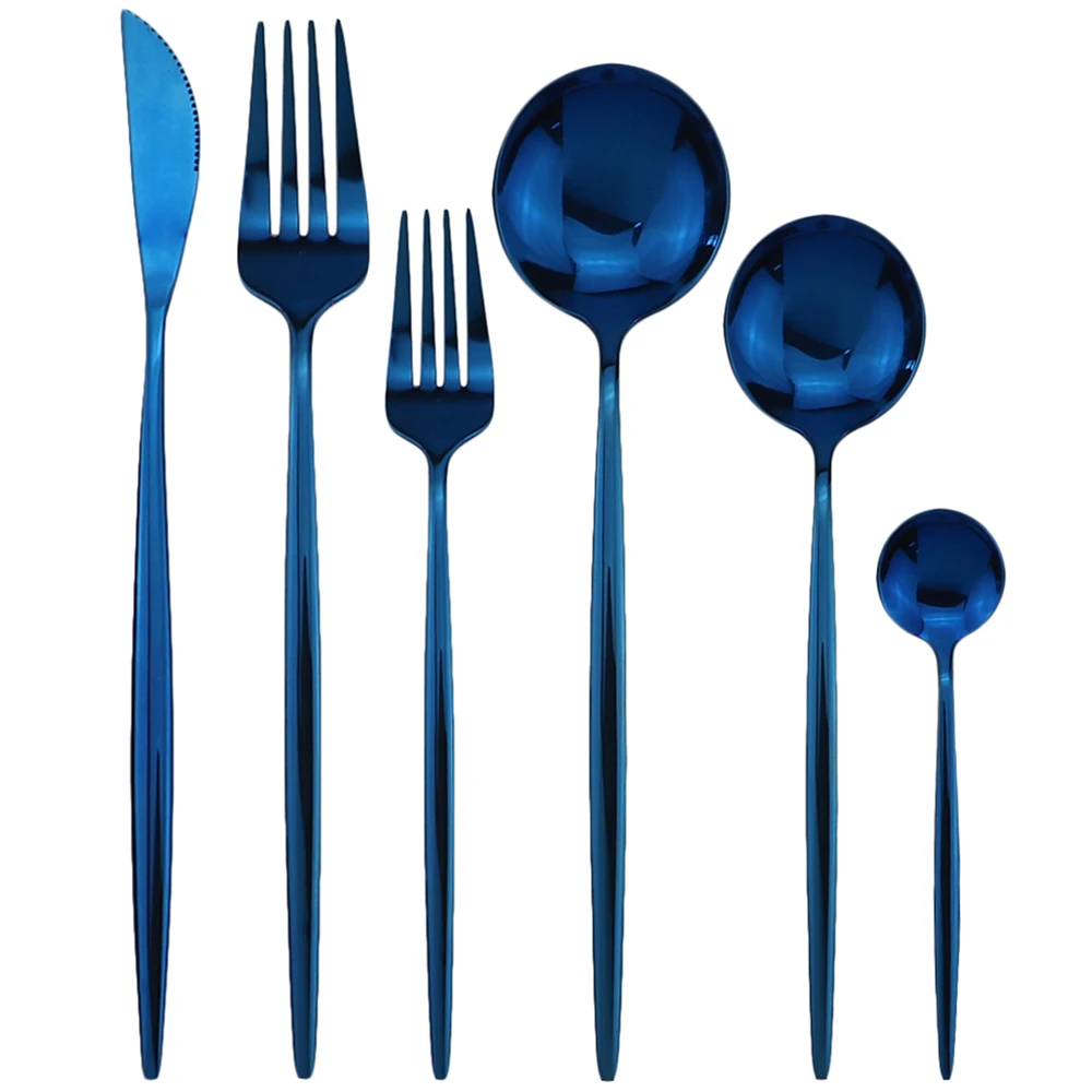 

4set Blue Flatware Set 18/10 Stainless Steel Cutlery Set Rainbow Tableware Set Dishwasher Safe Knife Fork Dessert Spoon Teaspoon