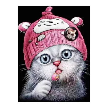 

Cat eating a lollipop Diamond Painting Round Full Drill Cartoon Animal Nouveaute DIY Mosaic Embroidery 5D Cross Stitch gifts