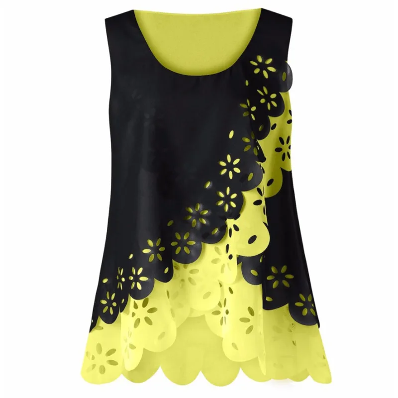 

Summer 2020 New Womens Long Dress Printed Sleeveless Round Neck Flower Burnout Hollow Lace Chiffon Vest Top Bohemian Beach Dress