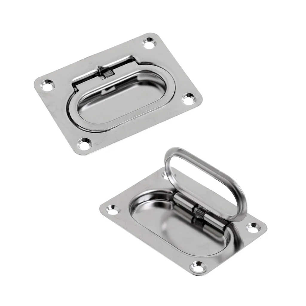 2pcs Rectangular Flush Spring Pull Lift Handle Marine Hatch Latch Accessories - Stainless Steel - 73 x 54 mm/2.87 x 2.13 inch