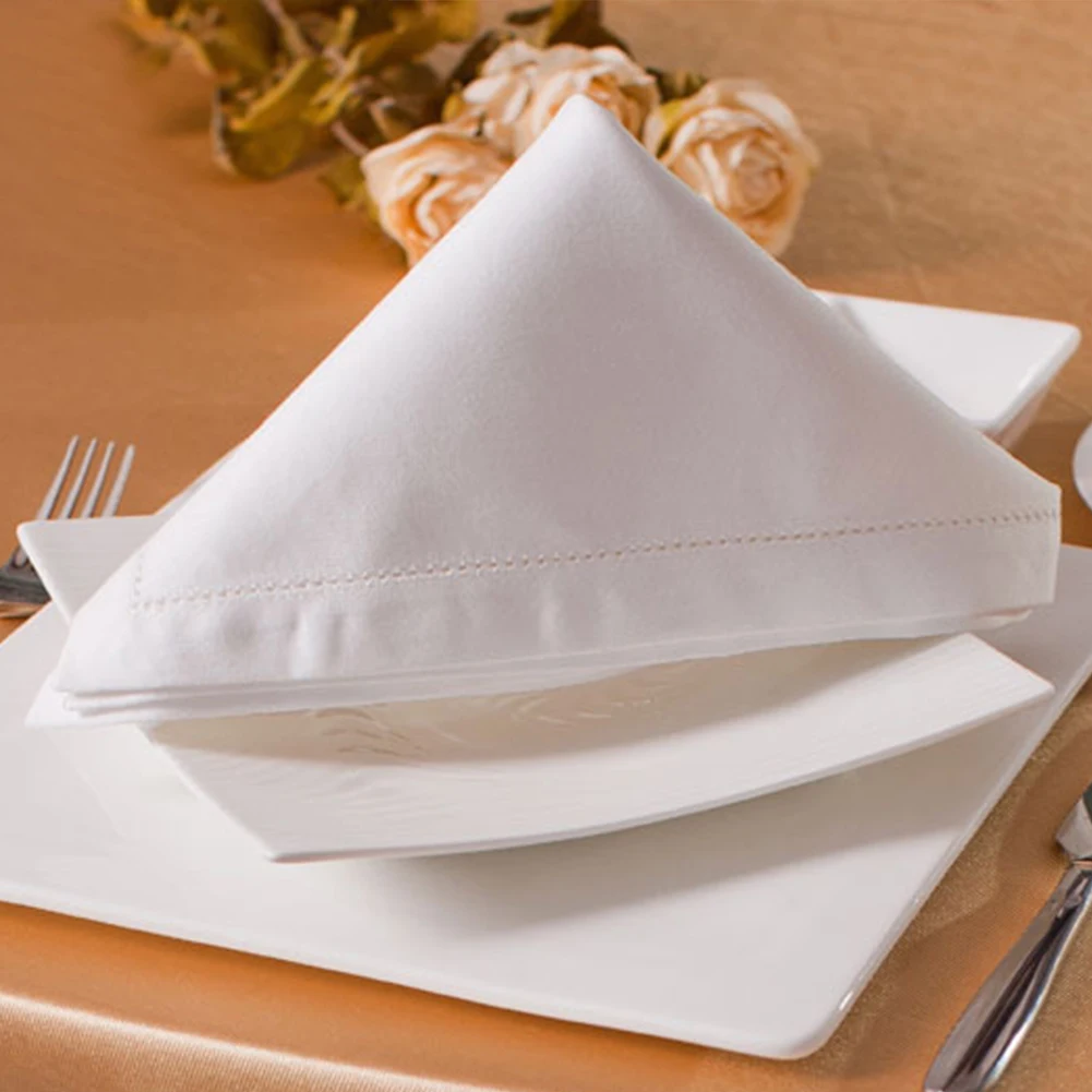 

Home Square Dinner Decoration Hemstitch White Durable Soft Table Napkin Placemats Washable Cotton Blend Party Wedding