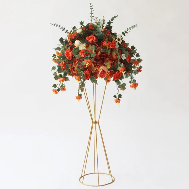 Пользовательские 38 см Шелковая Роза искусственная цветы шар центральный расположение декора дорога свинец для свадебного фона стол цветок мяч - Цвет: Оранжевый
