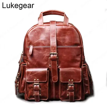 

Lukegear Genuine Leather Backpack Purse Handmade Unisex Cowhide Backbags for 15 Inch Bags Outdoor Accessories