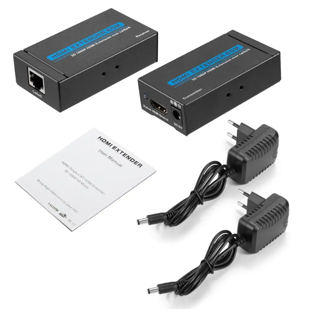 60 м HDMI удлинитель 1080p 3D передатчик приемник через Cat 5e/6 RJ45 Ethernet конвертер US EU