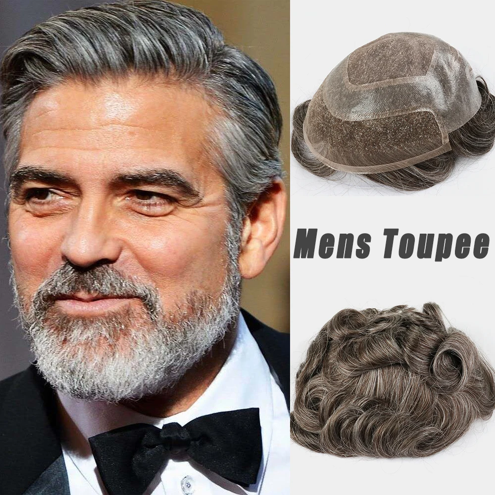 

EVAGLOSS Men's Wig French Lace Front 8x10 Inches Male Hair Capillary Prosthesis Human Hair Hairpieces Mens Toupee