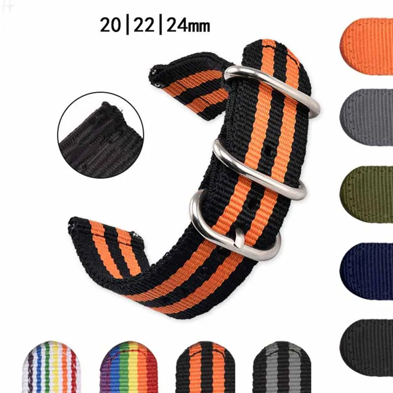 

NATO Multi-Color Strap Nylon Strap Black Silver Ring Buckle 20mm 22mm 24mm Stripe Samsung Replacement Strap Accessories