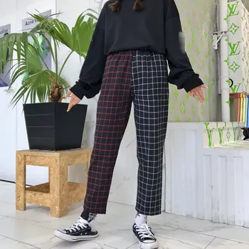 

Vintage Paid Patchwork Pants Harajuku Woman Man Trousers Elastics High Waist Pants Korean Causal Straight Pants