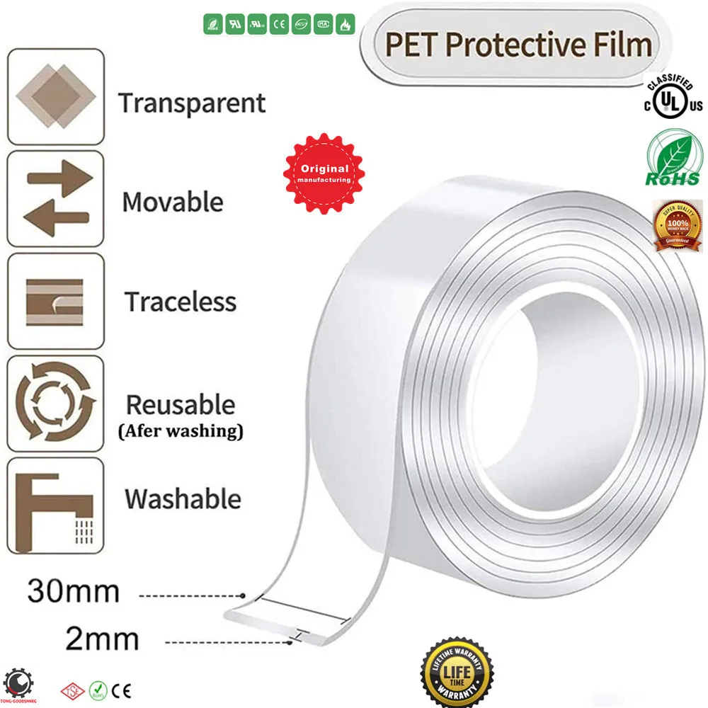 9.9Ft x 1.18In Heavey Duty Strong Sticky Mounting Tape Gel Poster Tape for Paste Items Office & Household Nano Tape Double Sided Sticky Washable Multipurpose Adhesive Tape Traceless Washable