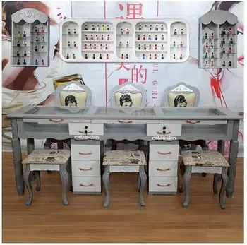 

Manicure table and chair set gray double three person manicure shop table manicure table single European