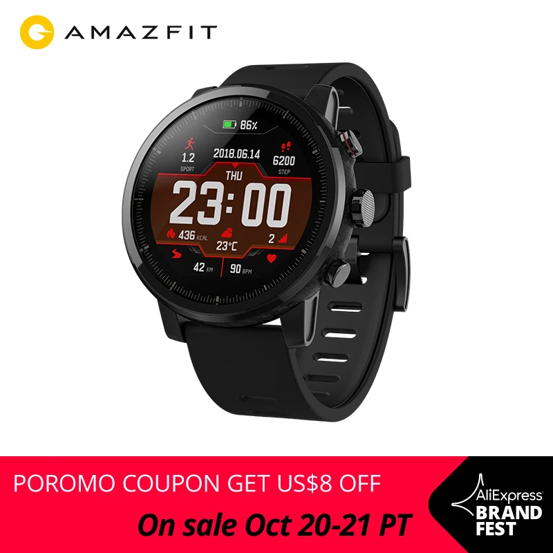  Оригинальные Смарт-часы Amazfit Stratos, Bluetooth, GPS, счетчик калорий, монитор сердца, 50 м, водонепроницаемые, для телефона Android iOS 