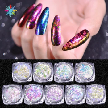 

2Boxes Nail Glitter Flakes Sequins Powder Chameleon Chrome Pigment Sequins Manicure Nail Powder Decoration