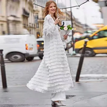 

Long Overcoat Women 2019 Autumn Fashion Elegant Tassel Long Sleeve Lace White Cardigan mujer Trench Patchwork Causal Outwear