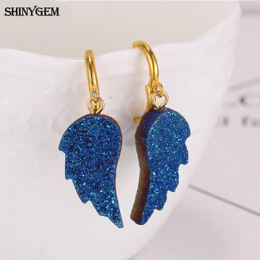 ShinyGem классические ангельские крылья из перьев натуральный кристалл серьги с