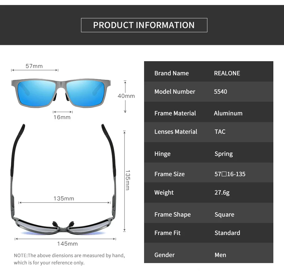 REALONE алюминиевые квадратные поляризованные солнцезащитные очки Gafas De Sol De Los Hombres мужские очки UV400 для мужчин стиль жизни солнцезащитные очки 5540