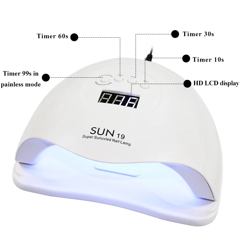 SUN19UV светодиодный Сушилка для ногтей 80 Вт Гель-лак отверждаемая лампа с таймером лампа для ЖК-дисплея для маникюра быстрая сушка Гель-лак для ногтей