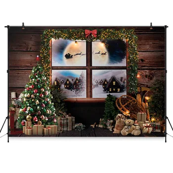

Christmas Backdrops Wood Wall Christmas Tree Moon Snowflake Photography Background Children Portrait Photo Studio Photographic