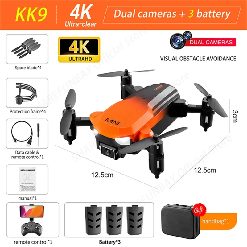 RC Helicopters modern New KK9 Mini Drone 4K Professional HD Dual Camera Rc Helicopter FPV Quadcopter Optical Avoidance Drone Foldable Toys For Boys align helicopters RC Helicopters