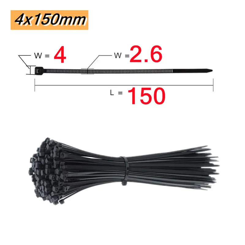 100 PCS Self-locking Plastic Nylon Tie  Black Fastening Strap Cable-Tie-Set Cable Zip Tie Fastening Ring Zip Wraps Strap Tie - Image 7