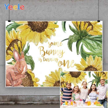 

Yeele Happy Birthday Baby Sunflower Cute Brown Rabbit Background Photophone Photography Backdrops for Decoration Customized Size