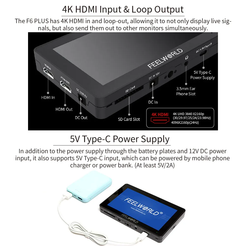 FEELWORLD F6 PLUS 5 дюймовый монитор для цифровой зеркальной камеры 4K HDMI 3D сенсорный