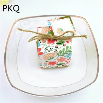 

50pcs creative flower Gifts Candy Box small party Favor Box wholesale chocolate box pretty sweet boxes with hemp rope tag