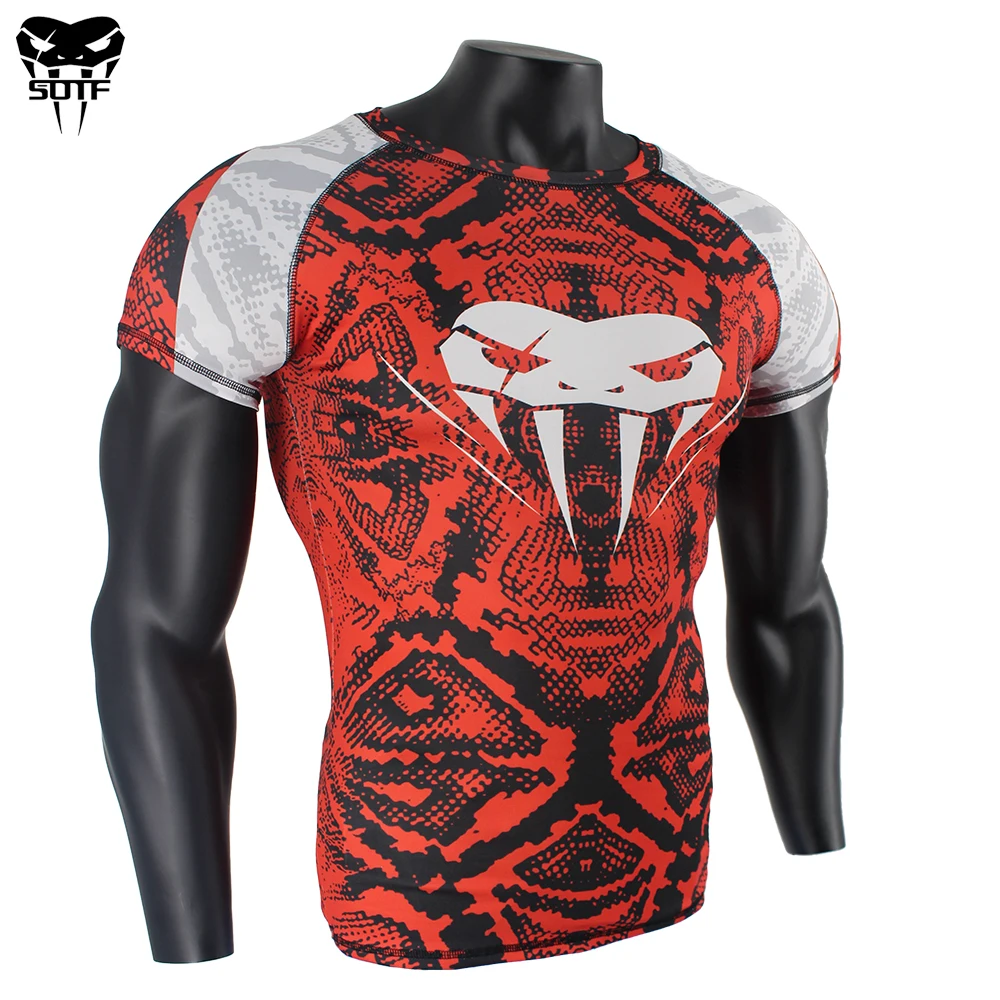 SOTF Змея Весы с коротким рукавом фитнес ММА Бокс Майки Тигр Муай Тай Рашгард jiu jitsu