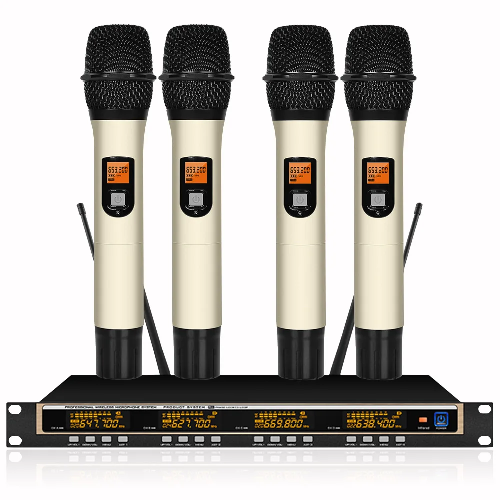 

Professional microphone 4-channel UHF professional 4 collar clip handheld microphone stage karaoke wireless microphone