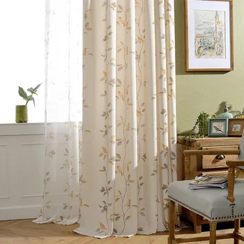 

Custom curtains for Living Room Bedroom Fabric Printed Curtain Cross Hemp Window Screen Bird Rattan Curtain