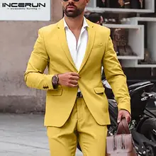 

INCERUN Men's Fashion Tops Long Sleeved Suit Outer Wear Casual Streetwear Suit Jackets Stylish Suit Trendy Street Shooting S-5XL